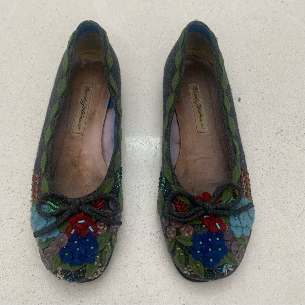 Beverly Feldman wool and felt flower flats